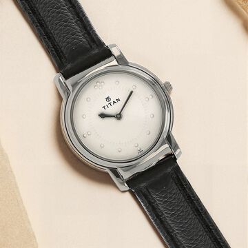 Titan Analog Silver Dial Quartz Stainless Steel Black Leather Strap Watch for Men