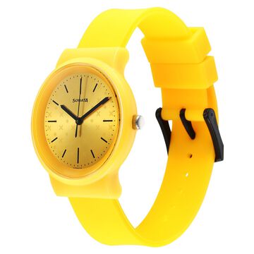 Sonata Splash Quartz Analog Yellow Dial Plastic Strap Watch for Women