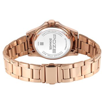 Sonata Poze Quartz Analog Black Dial Rose Gold Stainless Steel Strap Watch For Men
