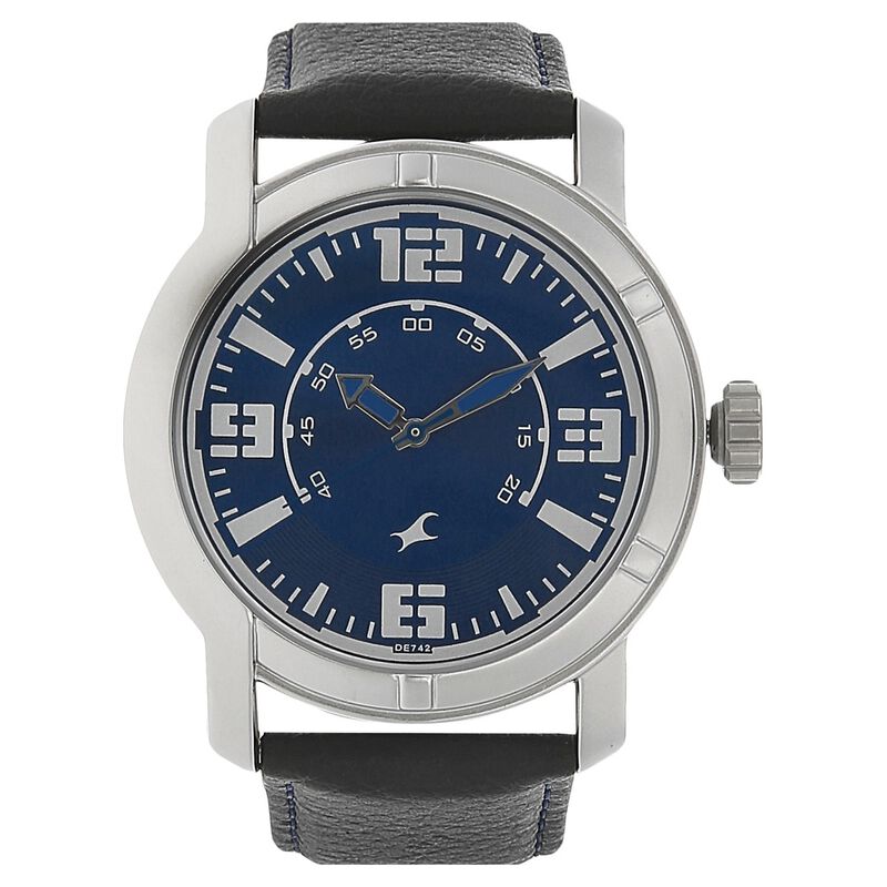 Fastrack Quartz Analog Blue Dial Leather Strap Watch for Guys
