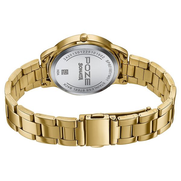 Poze By Sonata Quartz Analog Silver Dial Golden Stainless Steel Strap Watch For Women - image number 6