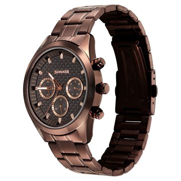 Sonata Multifunction Brown Dial Brown Metal Strap Watch For Men