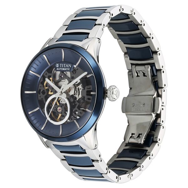 Titan Ceramic Fusion Automatic Blue Dial Silver Dual-Toned Stainless Steel Bracelet Watch for Men - image number 3