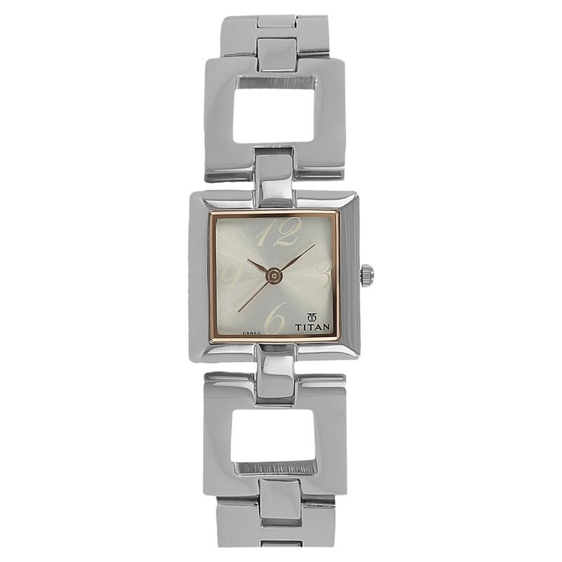 Titan Quartz Analog Silver Dial Stainless Steel Strap Watch for Women