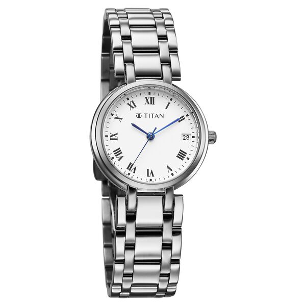 Titan Eminence Workwear Quartz Analog White Dial Silver Metal Strap Watch For Women - image number 1