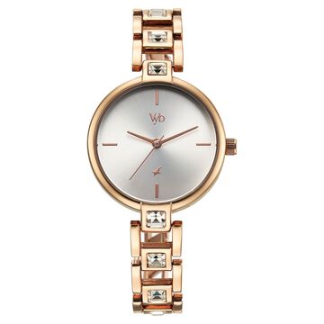 Vyb Manifester By Fastrack Quartz Analog Silver Dial Rose Gold Metal Strap Watch For Girls