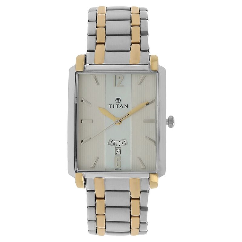 Titan Quartz Analog with Day and Date Silver Dial Stainless Steel Strap Watch for Men