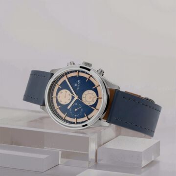 Titan Men's Metropolitan Charm: Men's Multifunctional Blue Watch with Leather Strap