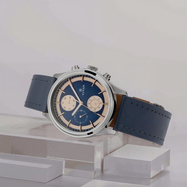Titan Men's Metropolitan Charm: Men's Multifunctional Blue Watch with  Leather Strap