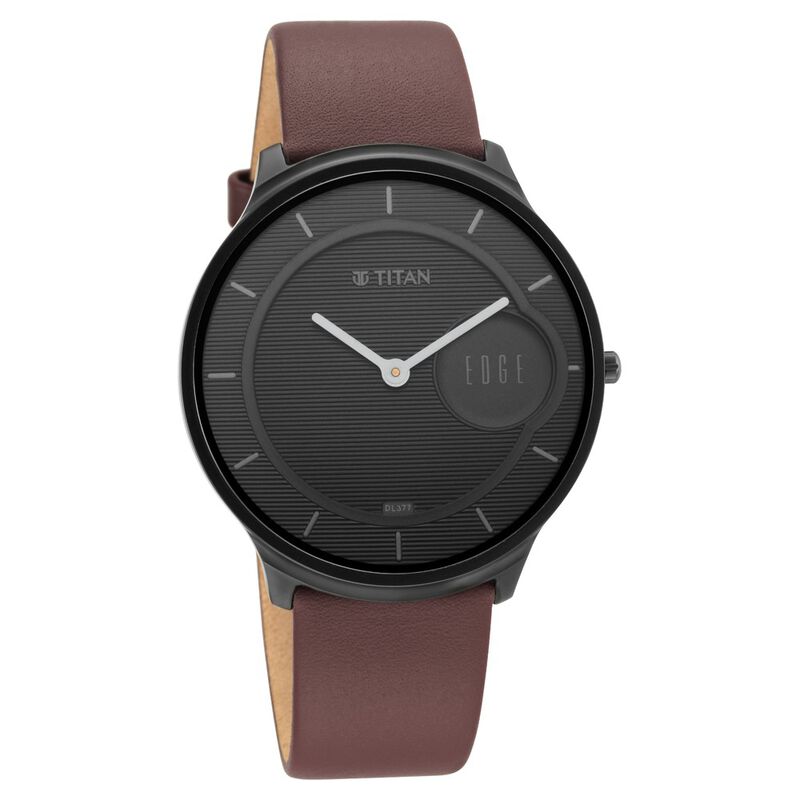 Buy Online Titan Edge Baseline Black Dial Analog Leather Strap watch ...