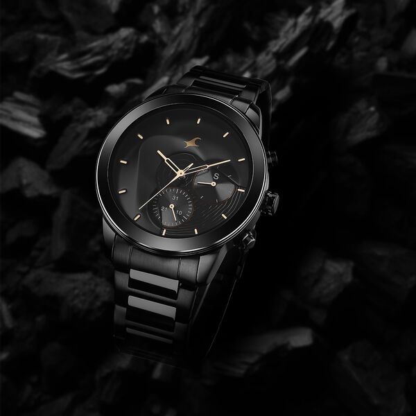 Fastrack Cerame Quartz Multifunction Black Dial Steel & Ceramic Strap Watch for Guys - image number 2