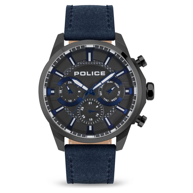 Police Silver Dial Black Strap Multifunction Watch for Men