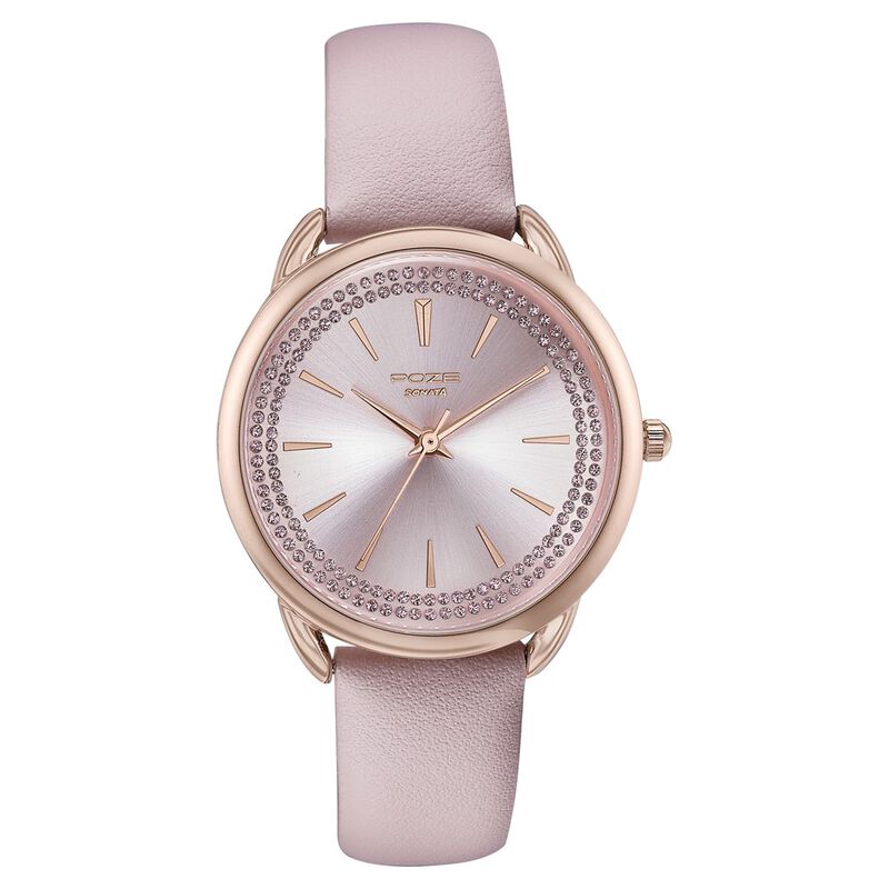 Sonata Poze Quartz Analog Pink Dial Leather Strap Watch For Women