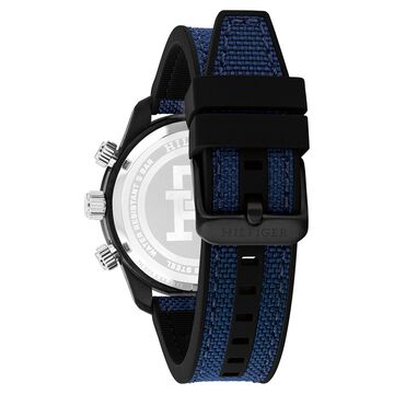 Tommy Hilfiger Quartz Chronograph Blue Dial Black Silicone Strap Watch For Men