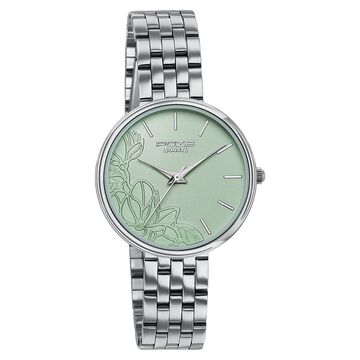 Poze Poze Quartz Analog Green Dial Silver Metal Strap Watch For Women