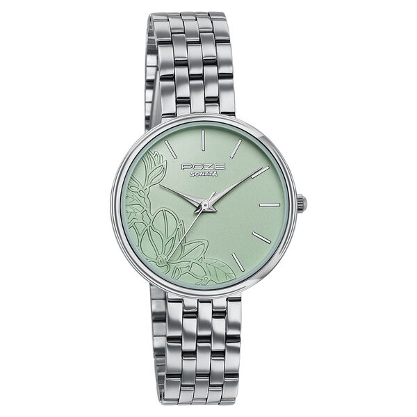 Poze Poze Quartz Analog Green Dial Silver Metal Strap Watch For Women - image number 2