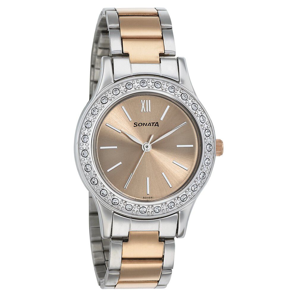 Buy Online Sonata Blush Rose Gold Dial Women Watch With Stainless Steel Strap nr8123km01 Titan