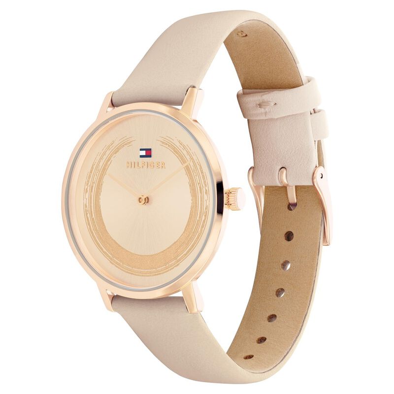 Tommy Hilfiger Quartz Multifunction Rose Gold Dial Leather Strap Watch for Women - image number 1