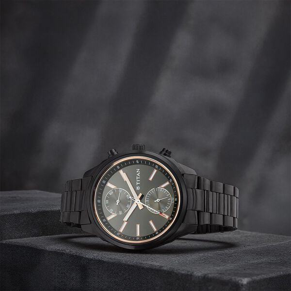 Titan Men's Metropolitan Luxe: Multifunction Mono black Dial with Two-Tone Stainless Steel Bracelet Watch - image number 0