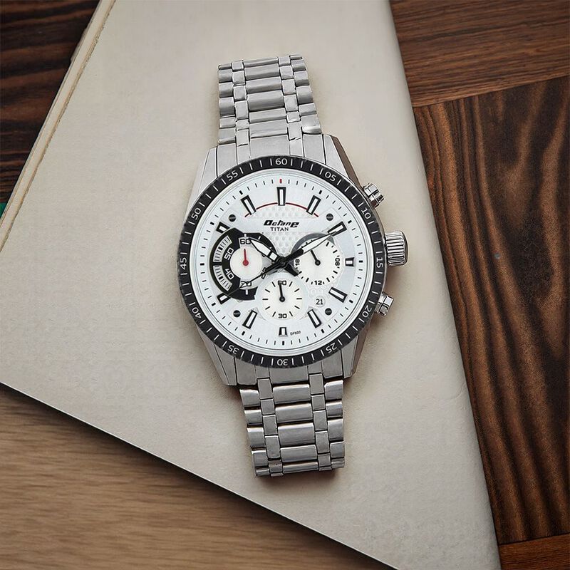 Titan Octane Quartz Chronograph White Dial Silver Stainless Steel Strap Watch For Men