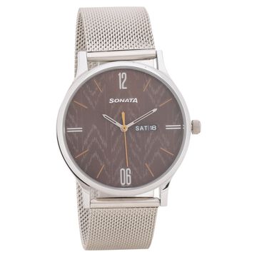 Knot Brown Dial Stainless Steel Strap Watch for Men