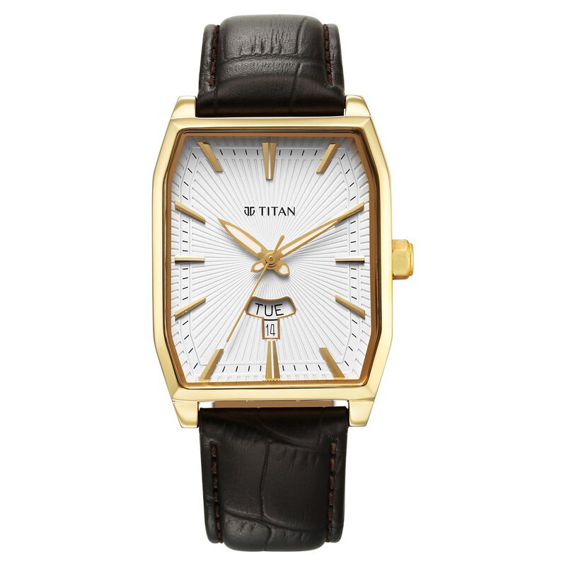 Titan Regalia Opulent White Dial Analog with Day and Date Leather Strap Watch for Men - image number 1