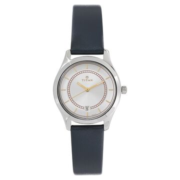 Titan Workwear White Dial Analog with Date Leather Strap watch for Women