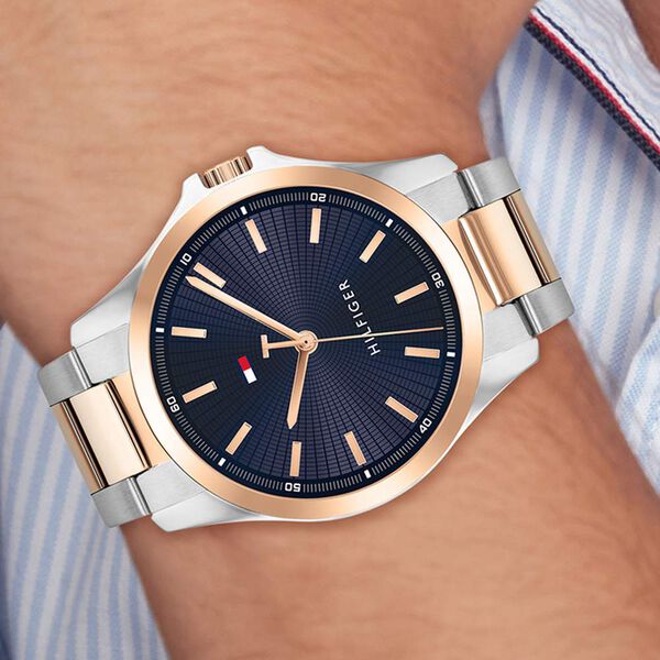 Tommy Hilfiger Quartz Analog Blue Dial Two Toned Stainless Steel Strap Watch For Men - image number 3