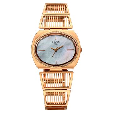Titan Raga Ethereal Quartz Analog Mother of Pearl Dial Rose Gold Metal Strap Watch For Women
