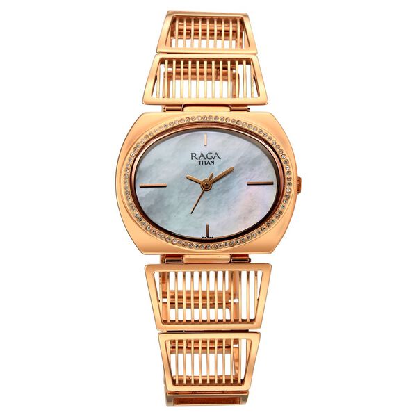 Titan Raga Ethereal Quartz Analog Mother of Pearl Dial Rose Gold Metal Strap Watch For Women - image number 2