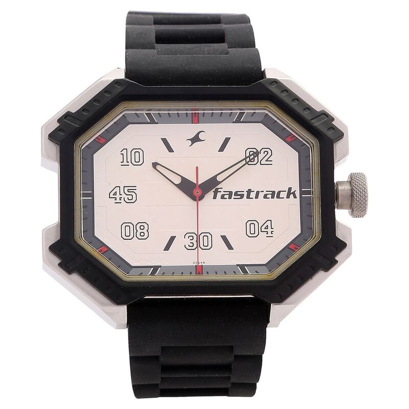 Fastrack Quartz Analog Silver Dial Plastic Strap Watch for Guys