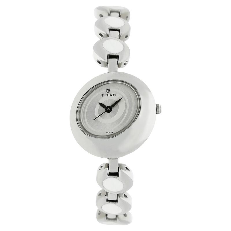 Titan Quartz Analog Silver Dial Metal Strap Watch for Women