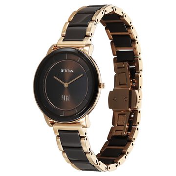 Titan Edge Melange Quartz Analog Brown Dial Rose Gold Steel & Ceramic Strap Watch For Women
