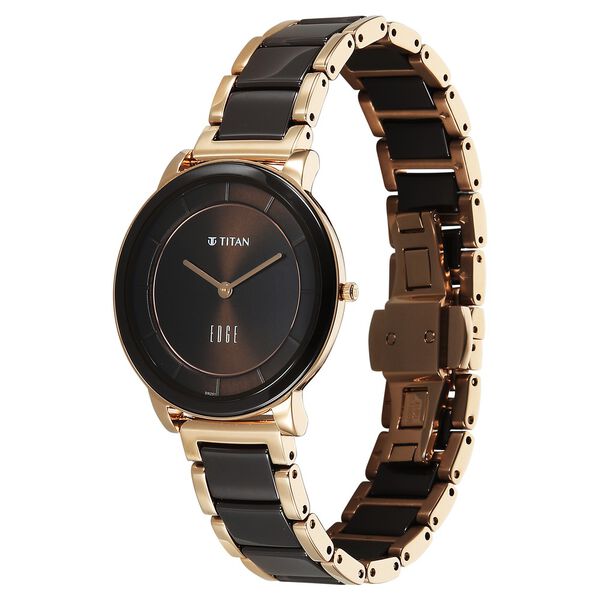 Titan Edge Melange Quartz Analog Brown Dial Rose Gold Steel & Ceramic Strap Watch For Women - image number 2