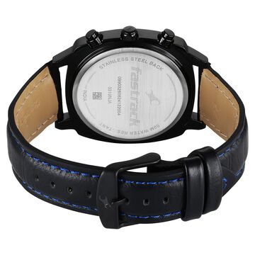 Fastrack Kronos Chronograph Black Dial Black Leather Strap Watch For Guys