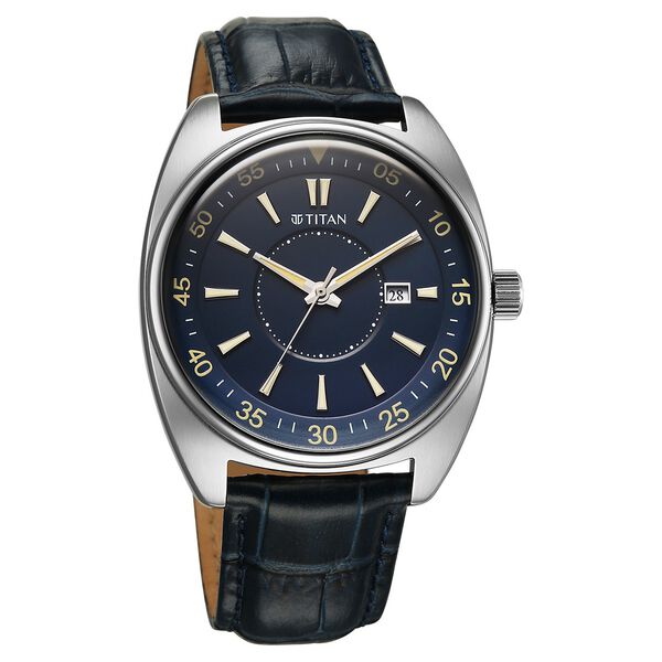 Titan Tonneau Analog with Date and Blue Dial Blue Leather Strap Watch for Men - image number 2