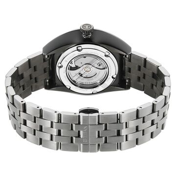 Titan Stellar Cupola Automatic Analog with Sun Moon Phase and Silver Dial Dark Gun Stainless Steel Strap Watch for Men