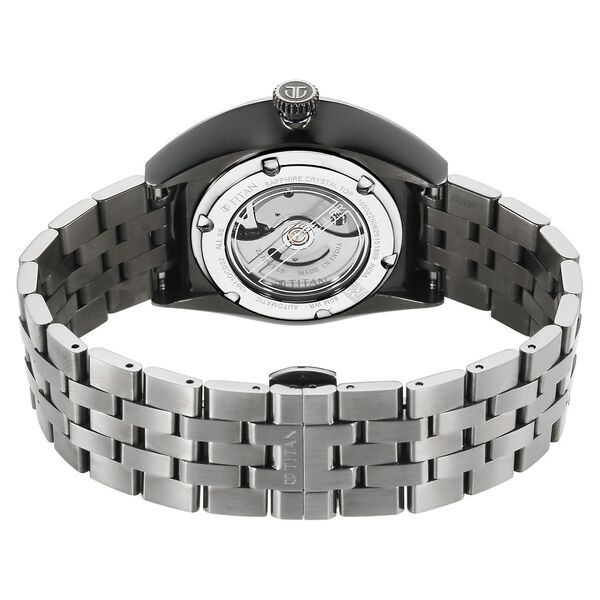Titan Stellar Cupola Automatic Analog with Sun Moon Phase and Silver Dial Dark Gun Stainless Steel Strap Watch for Men - image number 6