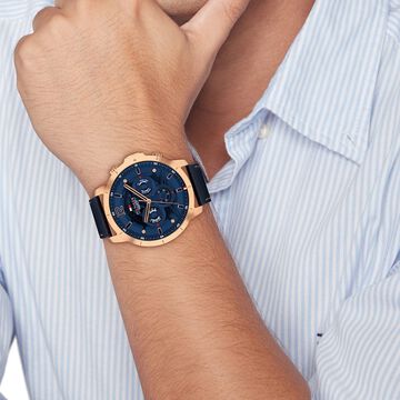 Tommy Hilfiger Quartz Multifunction Blue Dial Blue Leather Strap Watch For Men