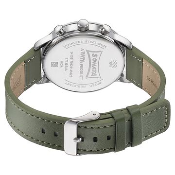 Sonata Quartz Multifunction Green Dial Green Leather Strap Watch For Men