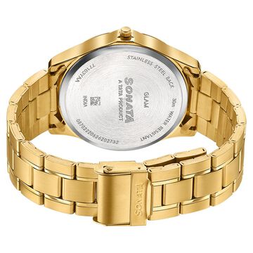 Sonata Traditional Essentials Green Dial Gold-Tone Stainless Steel Strap Watch