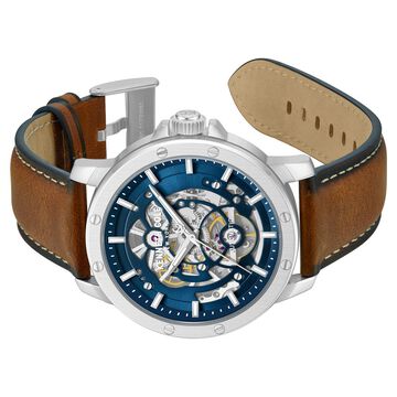 Kenneth Cole Automatic Blue Dial Brown Leather Strap Watch For Men