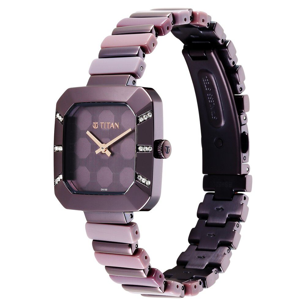 Buy Online Glitz Purple Dial Metal Plastic Strap Watch for Women 95208qd01 p Titan