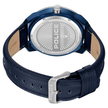 Police Quartz Analog Silver Dial Blue Leather Strap Watch for Men