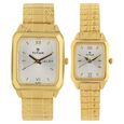 Titan Quartz Analog with Day and Date Champagne Dial Metal Strap Watch for Couple