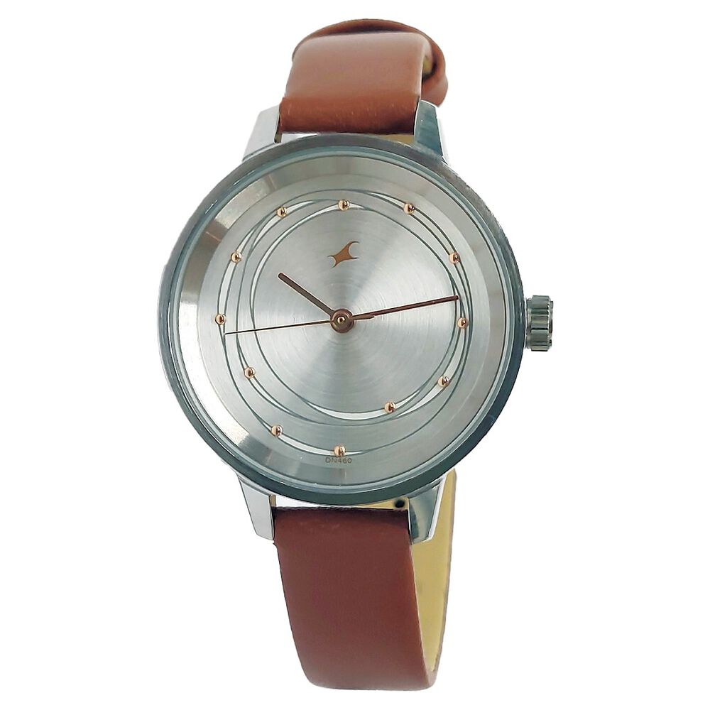 Buy Online Fastrack Quartz Analog Silver Dial With Brown Color Leather Strap Watch For Girls 6256sp03lq Titan
