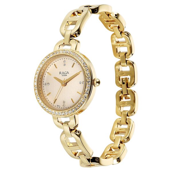 Titan Raga Showstopper Quartz Analog Golden Dial Metal Strap Watch For Women - image number 2