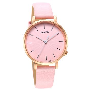 Sonata Essentials Pink Dial Leather Strap Watch for Women