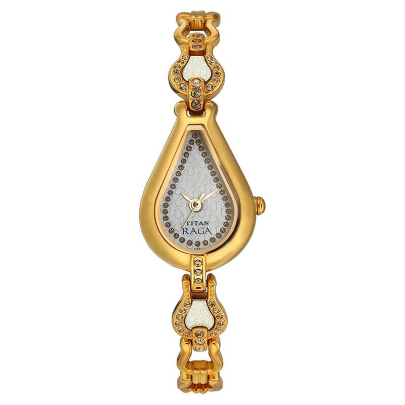 Titan Quartz Analog White Dial Metal Strap Watch for Women