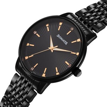 Sonata Eternia Quartz Analog Black Dial Metal Strap Watch For Men